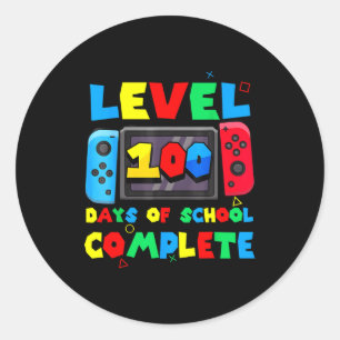 Pegatina Redonda Controlador de juego nivel 100 días de escuela com