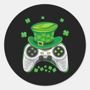 Pegatina Redonda Controlador de juego Shamrock Gamer St Patricks Da