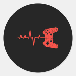 Pegatina Redonda Controlador de juegos Heartbeart Video Gaming Men 
