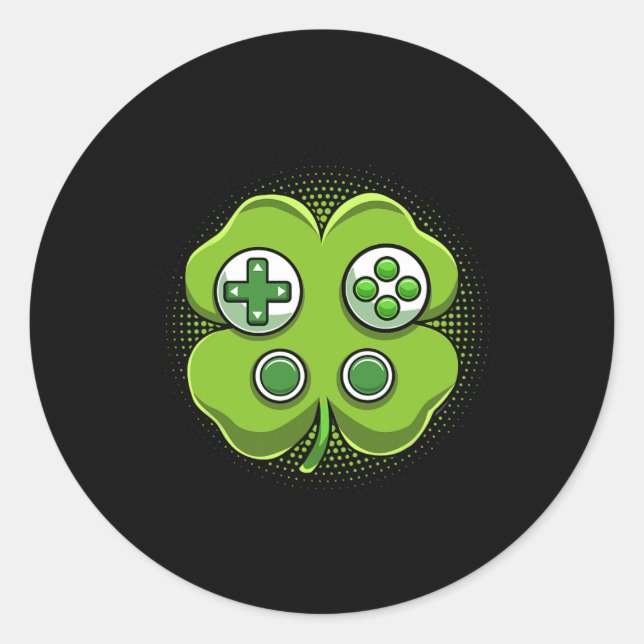 Pegatina Redonda Controlador de juegos Shamrock St Patricks Day Gam (Anverso)