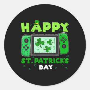Pegatina Redonda Controlador de juegos Shamrock St Patricks Day Gam
