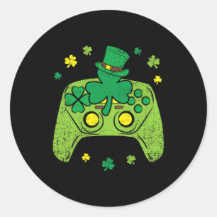 Pegatina Redonda Controlador de juegos Shamrock St Patricks Day Gam