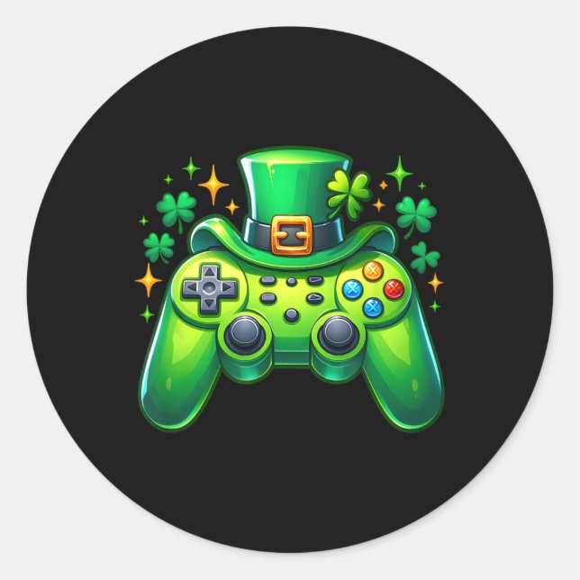 Pegatina Redonda Controlador de juegos St Patricks Day Gamer Irish  (Anverso)