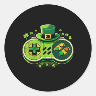 Pegatina Redonda Controlador de videojuego duende St. Paddys Gamer