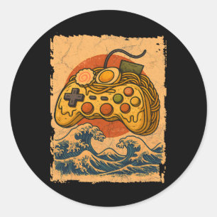 Pegatina Redonda Controlador de videojuego Ramen