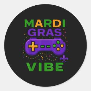 Pegatina Redonda Controlador de videojuego retro con ambiente de Ma