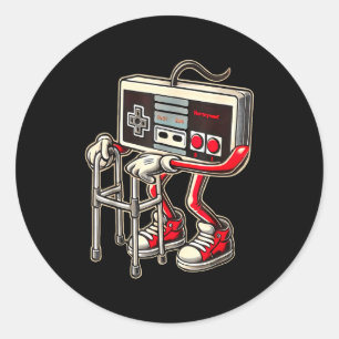 Pegatina Redonda Controlador de videojuego retro con divertido cami