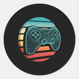 Pegatina Redonda Controlador de videojuego vintage retro Atardecer 