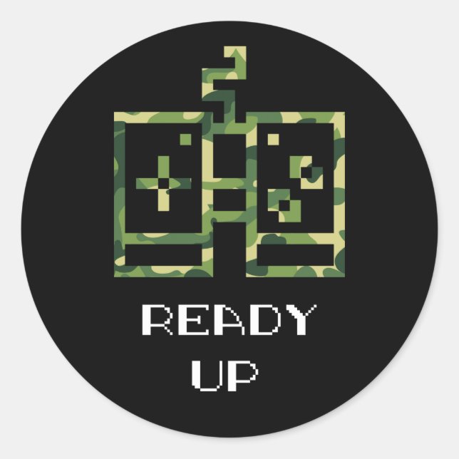 Pegatina Redonda Controlador de videojuegos de camuflaje listo para (Anverso)