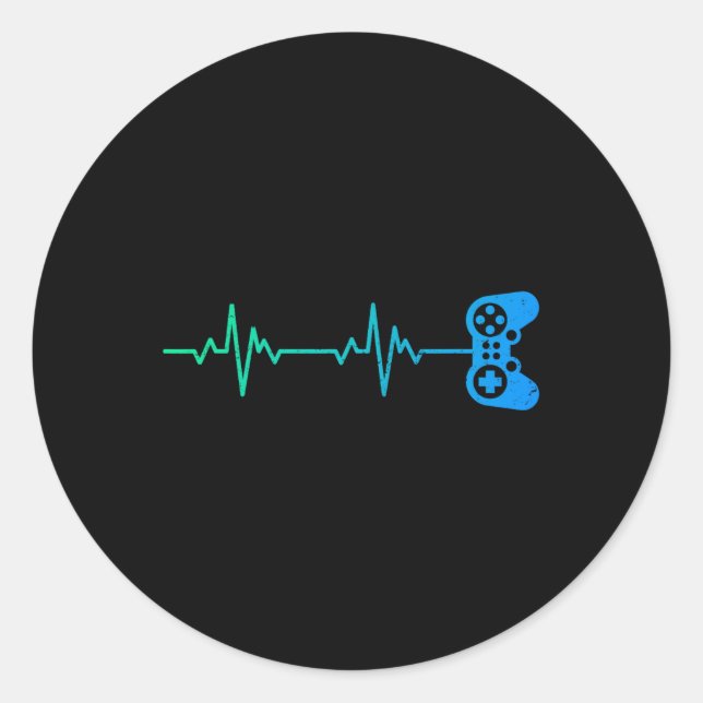 Pegatina Redonda Controlador De Videojuegos De Guay Heartbeat Para  (Anverso)