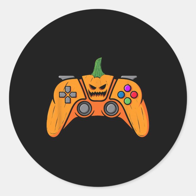 Pegatina Redonda Controlador de videojuegos de Halloween con cara d (Anverso)