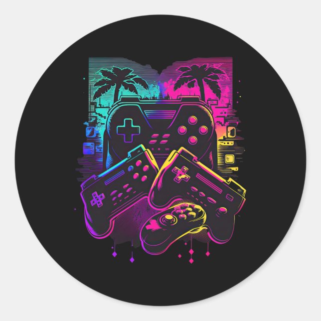 Pegatina Redonda Controlador de videojuegos de jugador 16 (Anverso)