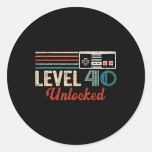 Pegatina Redonda Controlador de videojuegos de Level 40 Birthday Bo