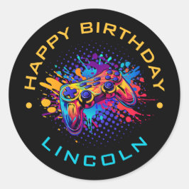 Pegatina Redonda Controlador de videojuegos de nivel