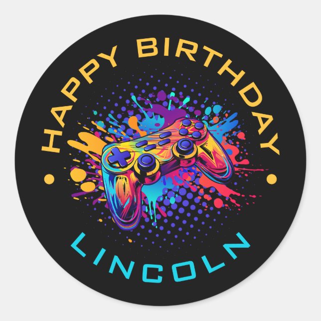 Pegatina Redonda Controlador de videojuegos de nivel (Anverso)