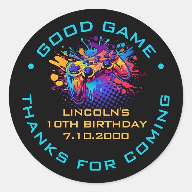 Pegatina Redonda Controlador de videojuegos de nivel (Anverso)