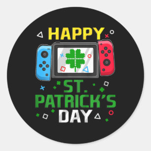 Pegatina Redonda Controlador de videojuegos del día de San Patricio