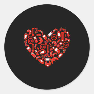 Pegatina Redonda Controlador de videojuegos del día de San Valentín