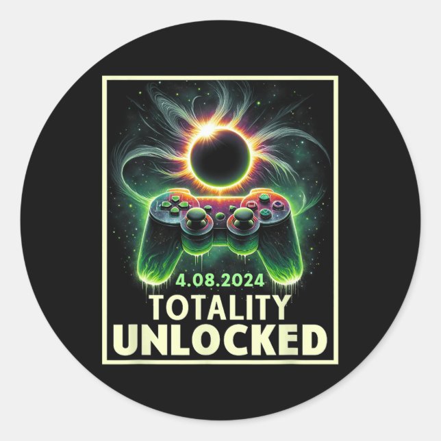 Pegatina Redonda Controlador de videojuegos Eclipse solar total 202 (Anverso)
