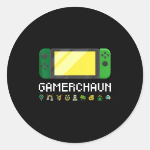 Pegatina Redonda Controlador de videojuegos irlandés Leprechaun Boy