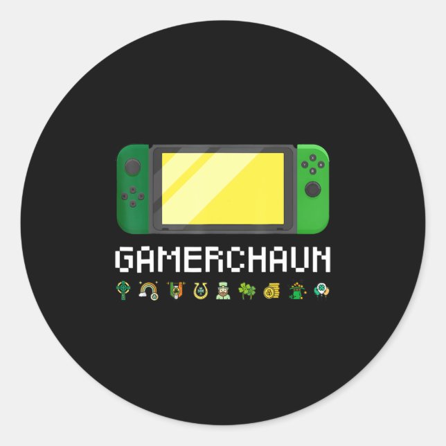 Pegatina Redonda Controlador de videojuegos irlandés Leprechaun Boy (Anverso)