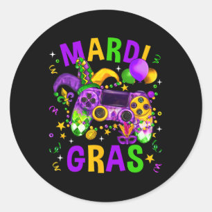 Pegatina Redonda Controlador de videojuegos Mardi Gras Jester Gorra
