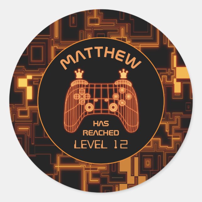 Pegatina Redonda Controlador de videojuegos naranja (Anverso)