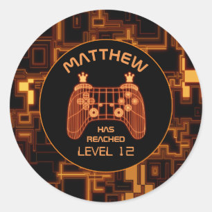 Pegatina Redonda Controlador de videojuegos naranja