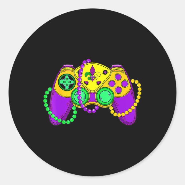 Pegatina Redonda Controlador de videojuegos retro Gorra Mardi Gras  (Anverso)