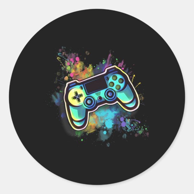 Pegatina Redonda Controlador de videojuegos retro para hombres1 (Anverso)