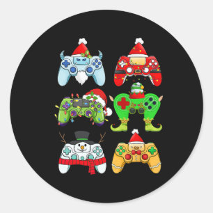 Pegatina Redonda Controlador de videojuegos Santa Elf Gamer Boys Xm