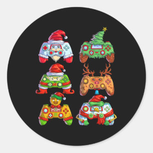 Pegatina Redonda Controlador de videojuegos Santa Hat Navidades Gam