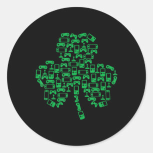 Pegatina Redonda Controlador de videojuegos Shamrock Irish Gamer St