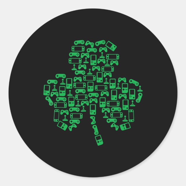 Pegatina Redonda Controlador de videojuegos Shamrock Irish Gamer St (Anverso)