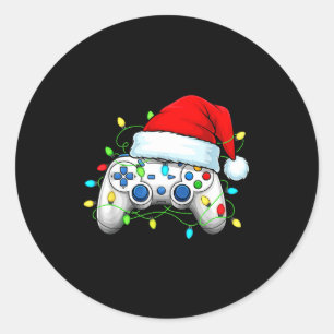 Pegatina Redonda Controlador de videojuegos sombrero de Santa Navid
