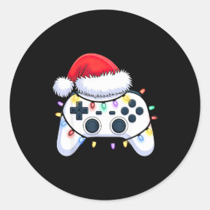 Pegatina Redonda Controlador de videojuegos sombrero de santa navid