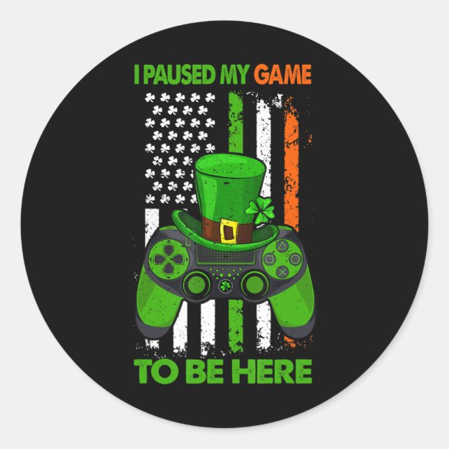 Pegatina Redonda Controlador de videojuegos St Patricks Shamrock Ir (Anverso)