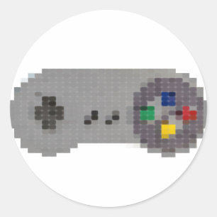 Pegatina Redonda Controlador SNES Retro Pixel