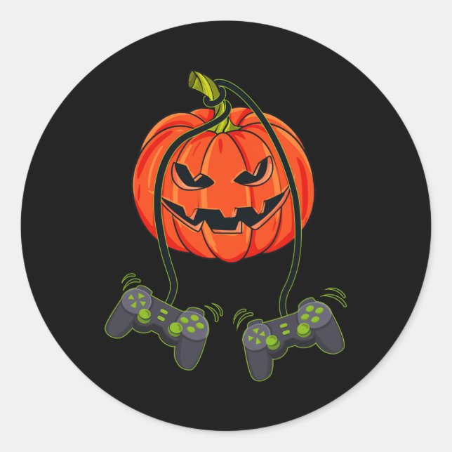 Pegatina Redonda Controladoras de videojuegos Jack O Lantern Hallow (Anverso)