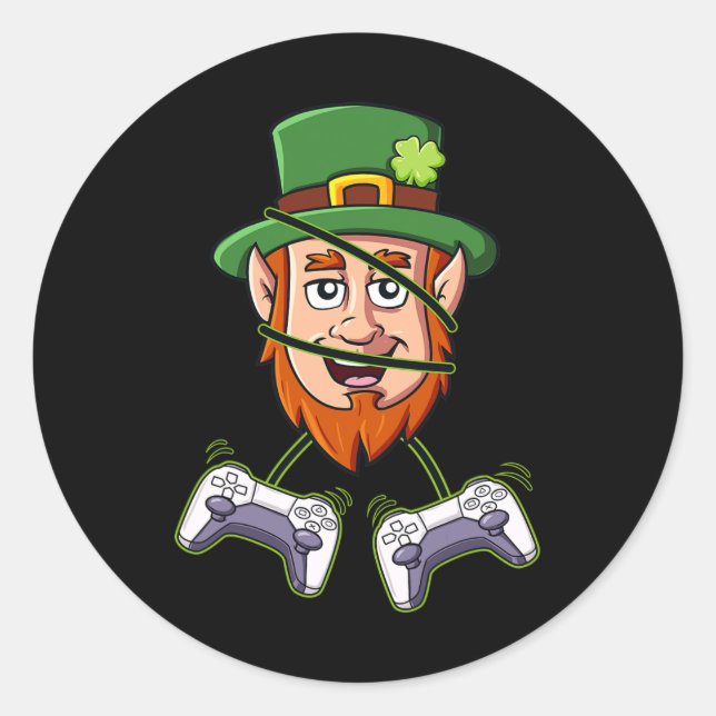 Pegatina Redonda Controladores de videojuegos de St Patricks Day Le (Anverso)