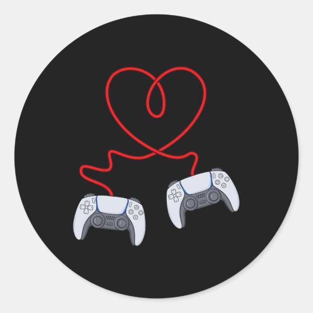 Pegatina Redonda Controladores de videojuegos Día de San Valentín d (Anverso)