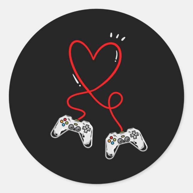 Pegatina Redonda Controladores Día de San Valentín Corazón Videojue (Anverso)