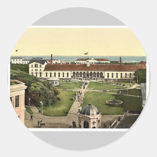 Pegatina Redonda Conversación House, Norderney, Alemania clásica Ph (Anverso)