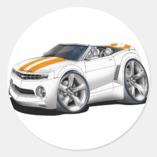 Pegatina Redonda Convertible 2012 del Blanco-Naranja de Camaro