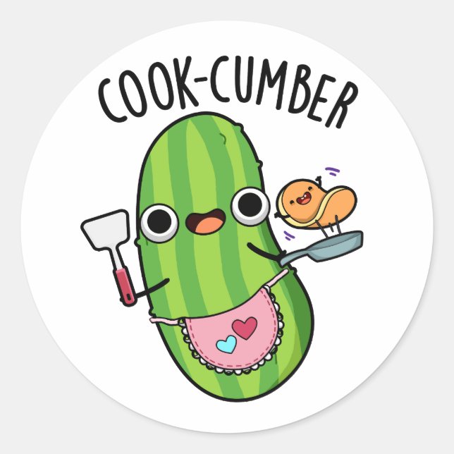 Pegatina Redonda Cook-cumber Funny Cucumber Pun (Anverso)
