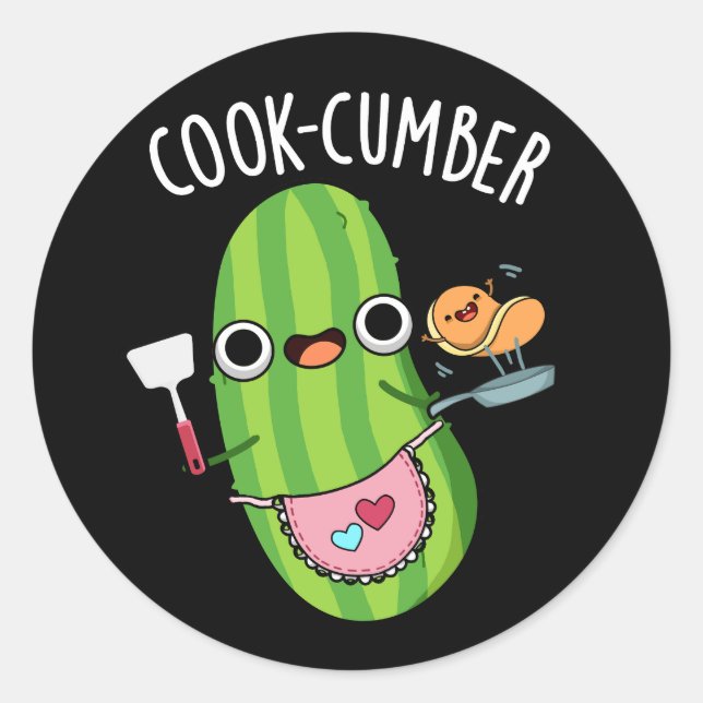 Pegatina Redonda Cook-cumber Funny Cucumber Pun Dark BG (Anverso)