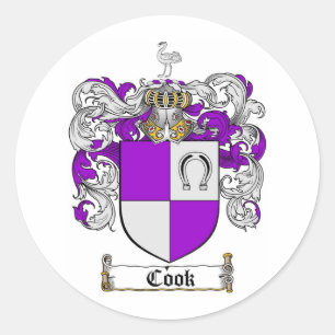 PEGATINA REDONDA COOK FAMILIAR CREST - COOK COAT OF ARMS