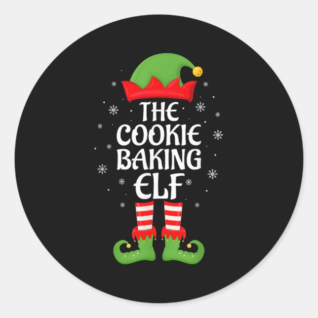 Pegatina Redonda Cookie Baking Elf Xmas Familia Elf Squad C (Anverso)