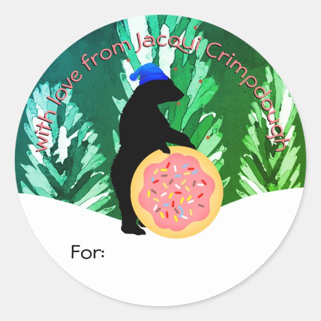 Pegatina Redonda cookie de Navidades de oso personalizada para (Anverso)