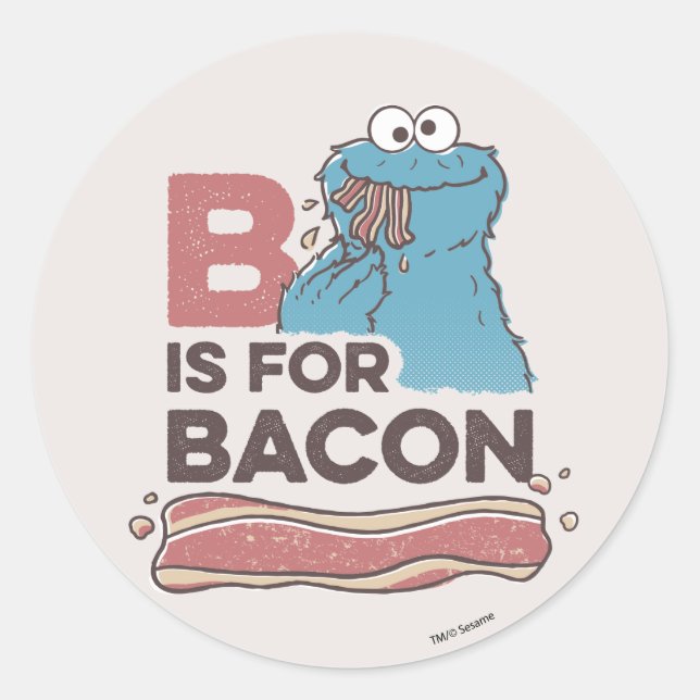 Pegatina Redonda Cookie Monster | B es para Bacon (Anverso)